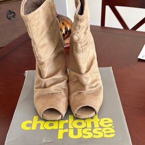 Charlotte Russe Camel Peep-Toe Heeled Boots